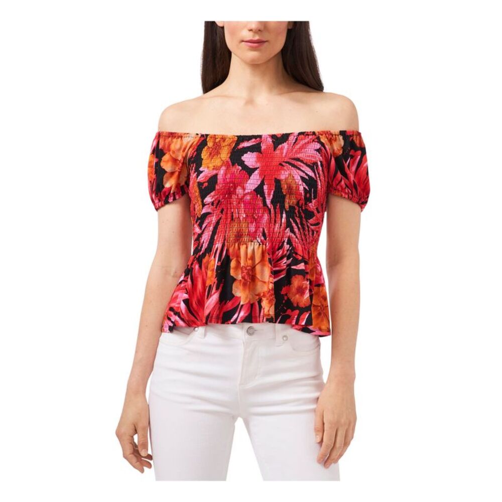 NWT RILEY&RAE Womens Black Stretch Off Shoulder Peplum Top L